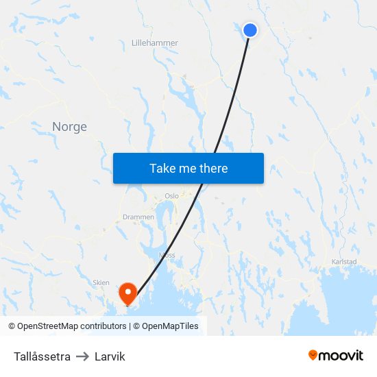 Tallåssetra to Larvik map