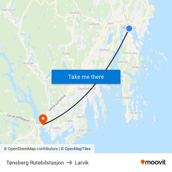 Tønsberg Rutebilstasjon to Larvik map