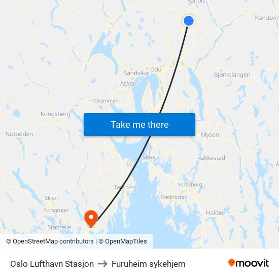 Oslo Lufthavn Stasjon to Furuheim sykehjem map