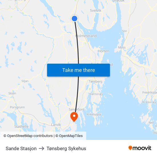 Sande Stasjon to Tønsberg Sykehus map