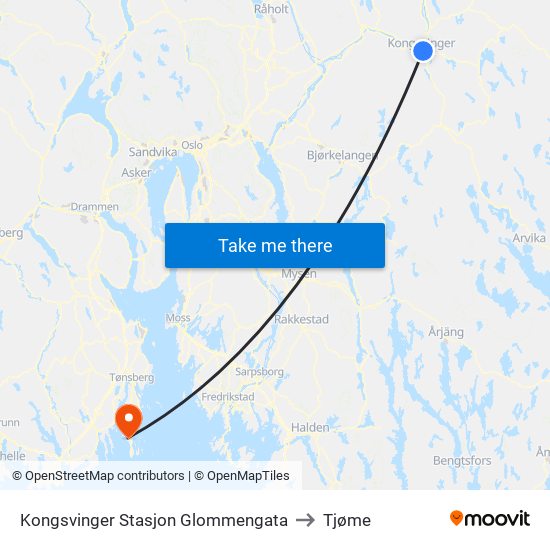 Kongsvinger Stasjon Glommengata to Tjøme map