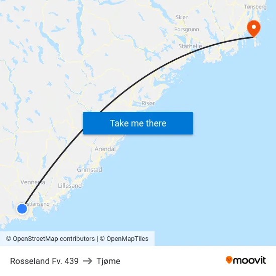 Rosseland Fv. 439 to Tjøme map