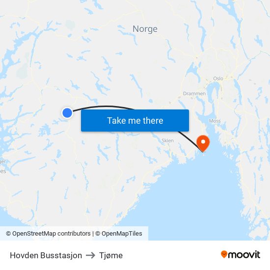 Hovden Busstasjon to Tjøme map