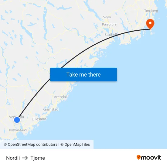 Nordli to Tjøme map