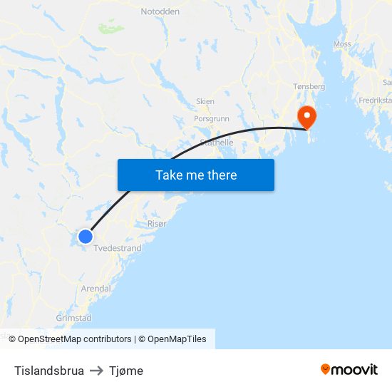 Tislandsbrua to Tjøme map
