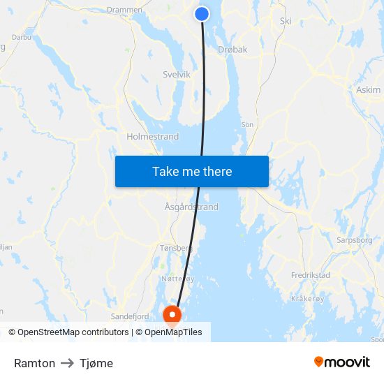 Ramton to Tjøme map