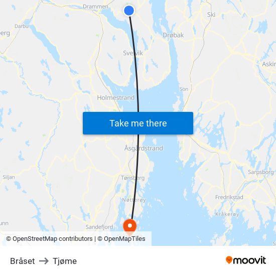 Bråset to Tjøme map