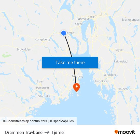 Drammen Travbane to Tjøme map