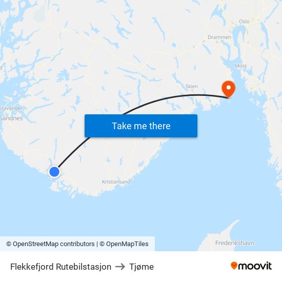 Flekkefjord Rutebilstasjon to Tjøme map