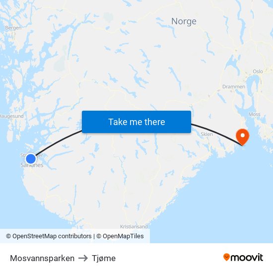 Mosvannsparken to Tjøme map