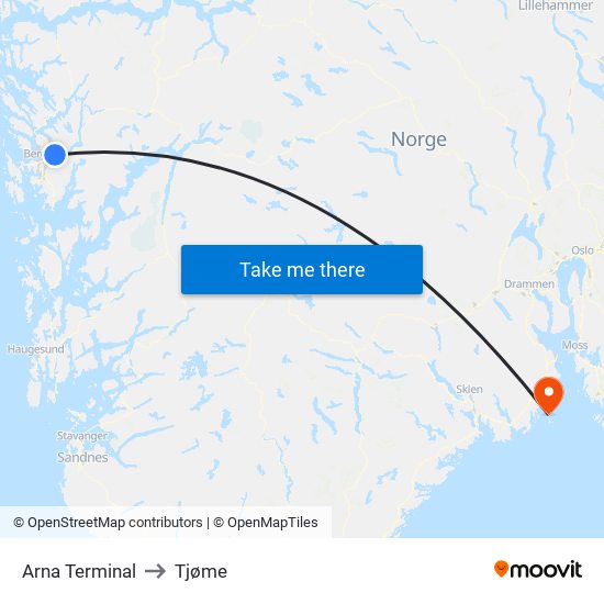 Arna Terminal to Tjøme map