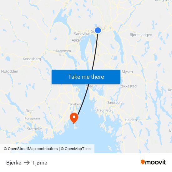 Bjerke to Tjøme map