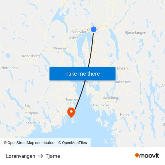 Lørenvangen to Tjøme map