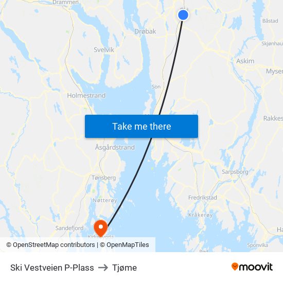 Ski Vestveien P-Plass to Tjøme map