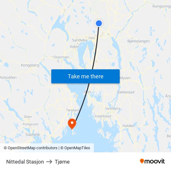 Nittedal Stasjon to Tjøme map