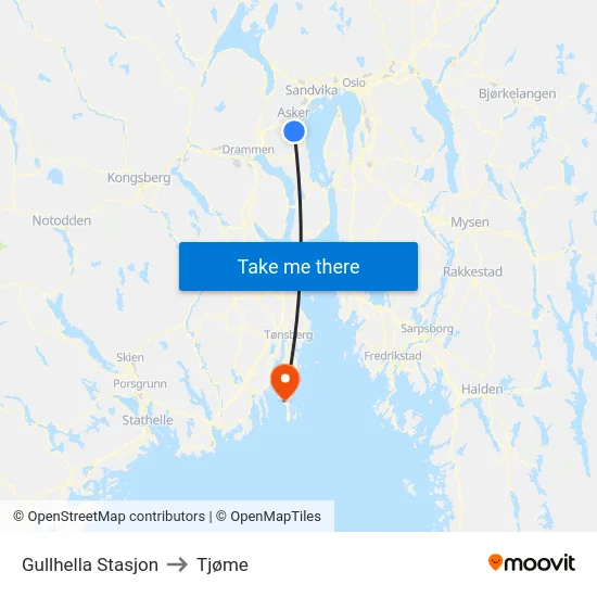 Gullhella Stasjon to Tjøme map