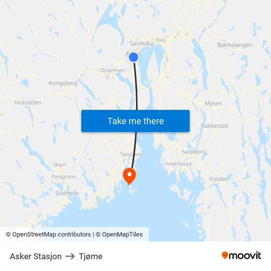 Asker Stasjon to Tjøme map
