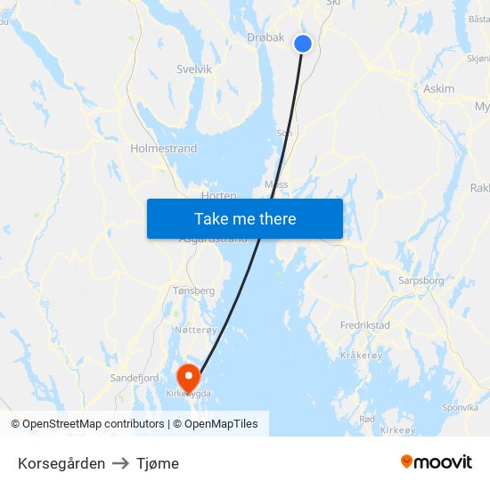 Korsegården to Tjøme map