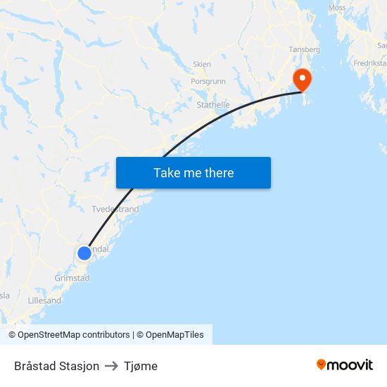 Bråstad Stasjon to Tjøme map