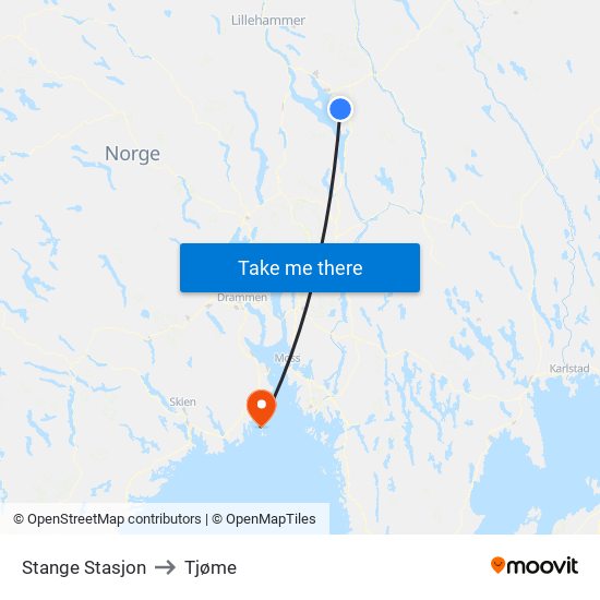 Stange Stasjon to Tjøme map