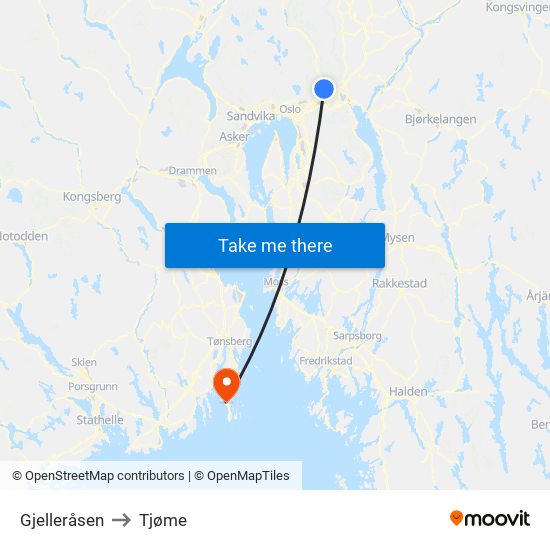 Gjelleråsen to Tjøme map