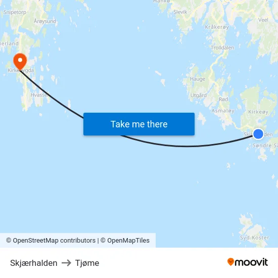 Skjærhalden to Tjøme map