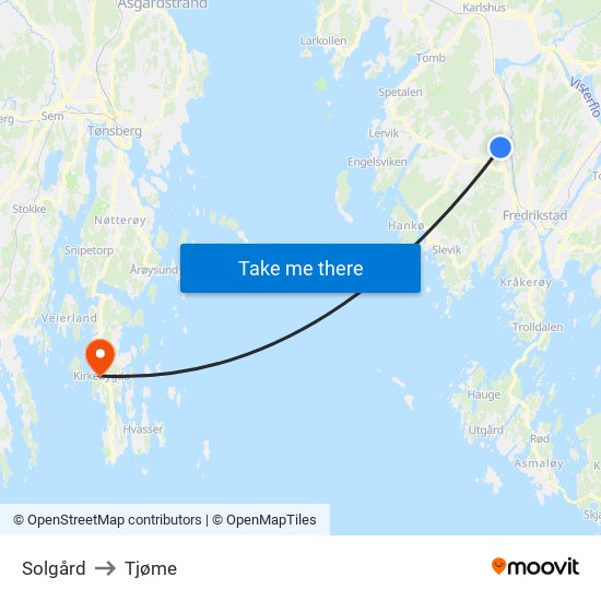 Solgård to Tjøme map