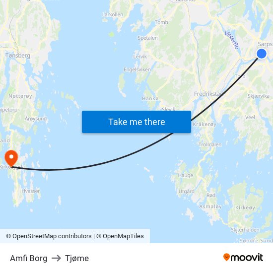 Amfi Borg to Tjøme map