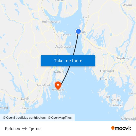 Refsnes to Tjøme map