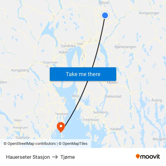 Hauerseter Stasjon to Tjøme map