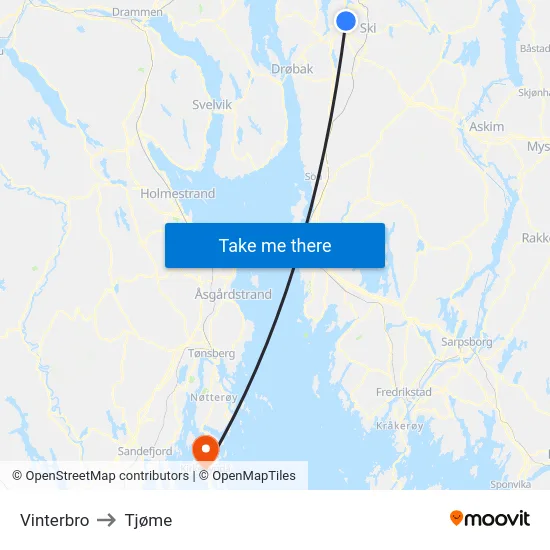 Vinterbro to Tjøme map