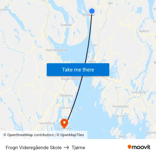 Frogn Videregående Skole to Tjøme map