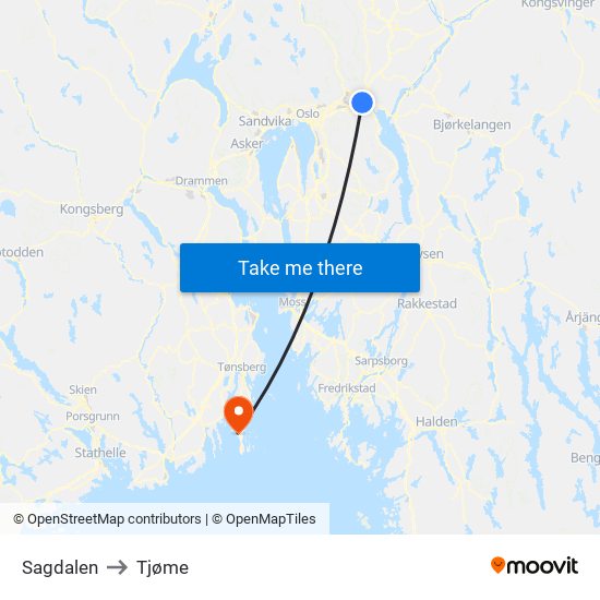 Sagdalen to Tjøme map