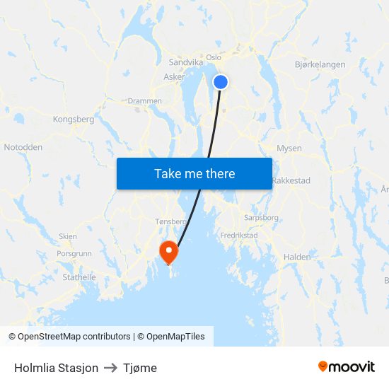 Holmlia Stasjon to Tjøme map