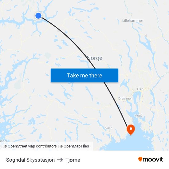 Sogndal Skysstasjon to Tjøme map