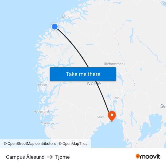 Campus Ålesund to Tjøme map