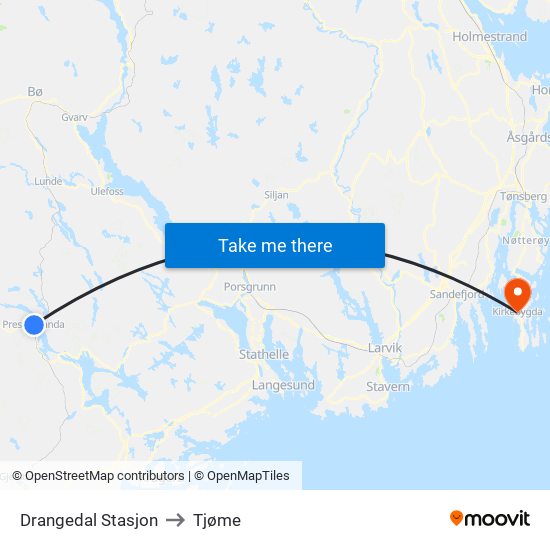 Drangedal Stasjon to Tjøme map