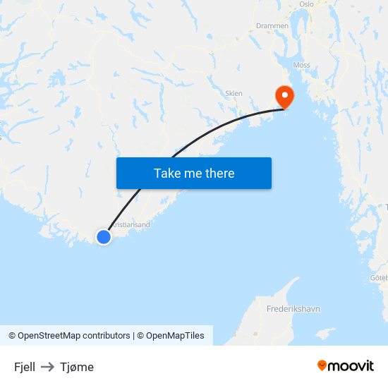 Fjell to Tjøme map