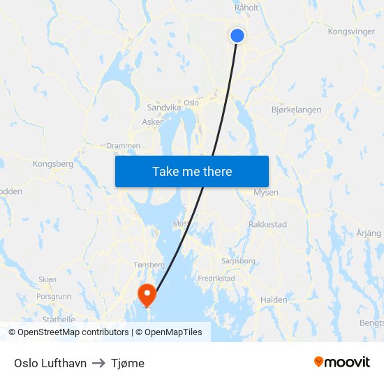 Oslo Lufthavn to Tjøme map