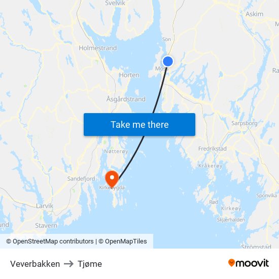 Veverbakken to Tjøme map