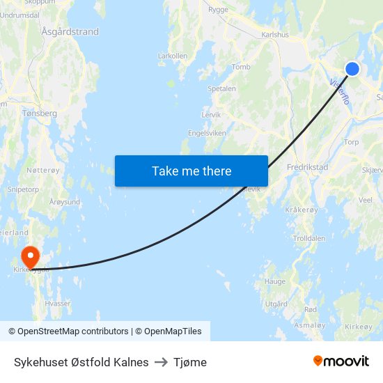 Sykehuset Østfold Kalnes to Tjøme map