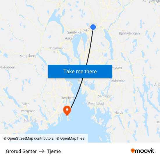 Grorud Senter to Tjøme map