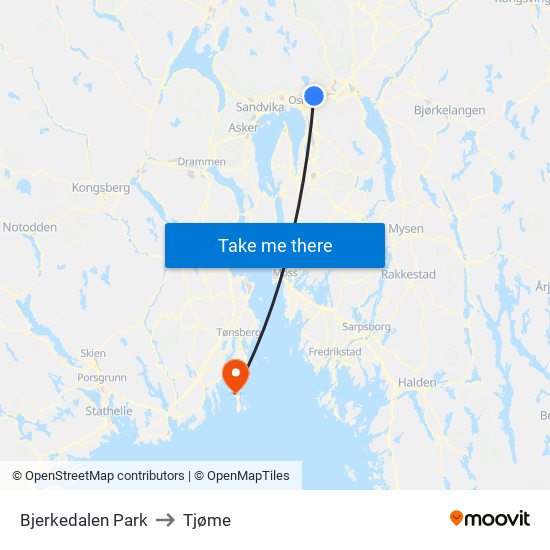 Bjerkedalen Park to Tjøme map