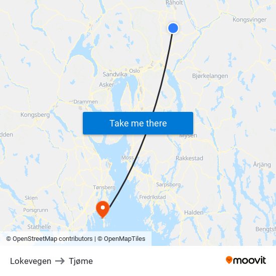 Lokevegen to Tjøme map