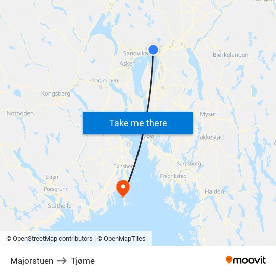 Majorstuen to Tjøme map