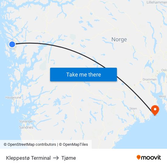 Kleppestø Terminal to Tjøme map