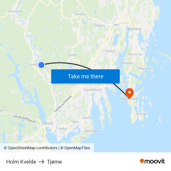 Holm Kvelde to Tjøme map