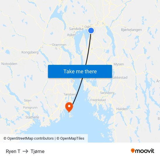 Ryen T to Tjøme map