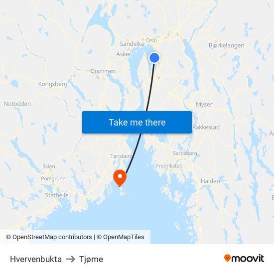 Hvervenbukta to Tjøme map