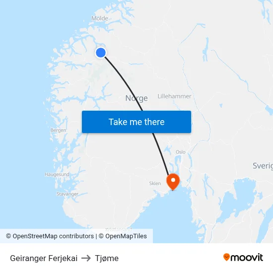 Geiranger Ferjekai to Tjøme map